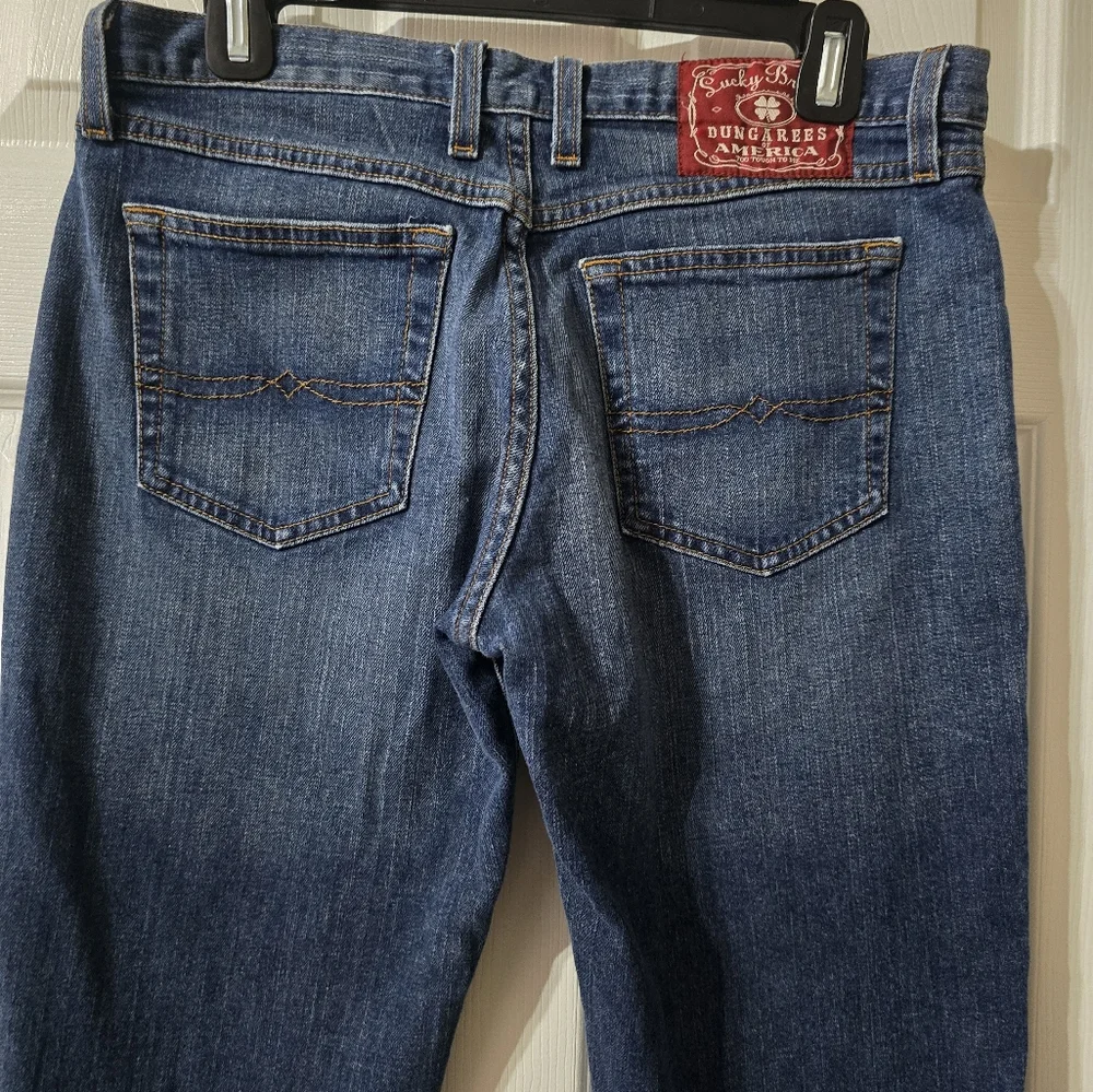 Y2K Lucky Brand Mid-Rise Flare Jeans, Medium-Dark Wash, Size 8, EUC!